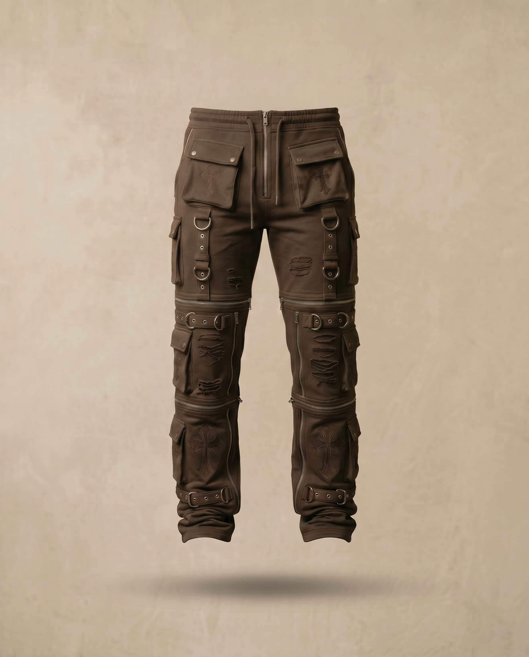 Actively Rich Ascension Noir luxury expresso brown cargo pants with elevated utility pockets and premium streetwear design.