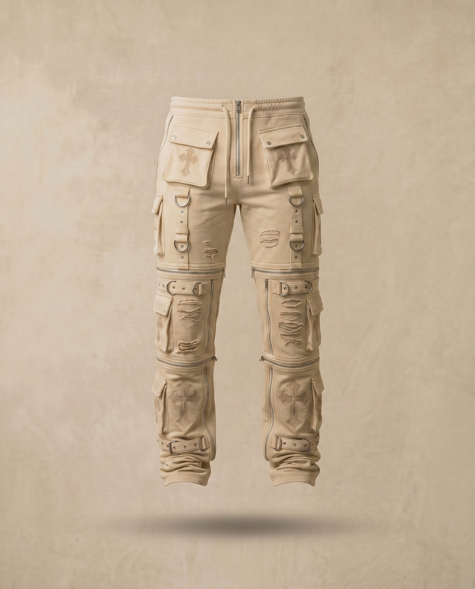 Actively Rich Ascension Noir luxury ivory cream cargo pants with elevated utility pockets and premium streetwear design.